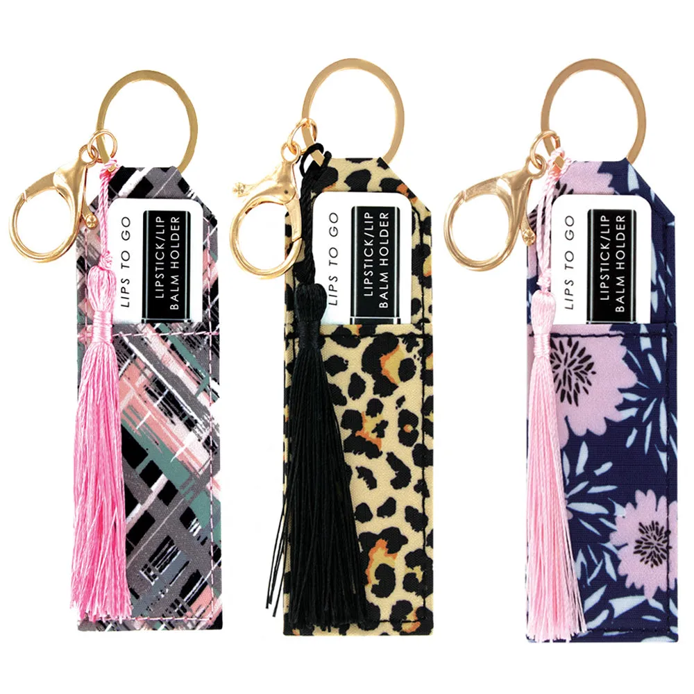 2 Fashion Lipstick Case Holders w/ Key Chain Lip Balm Portable Cosmetic Gift Kit
