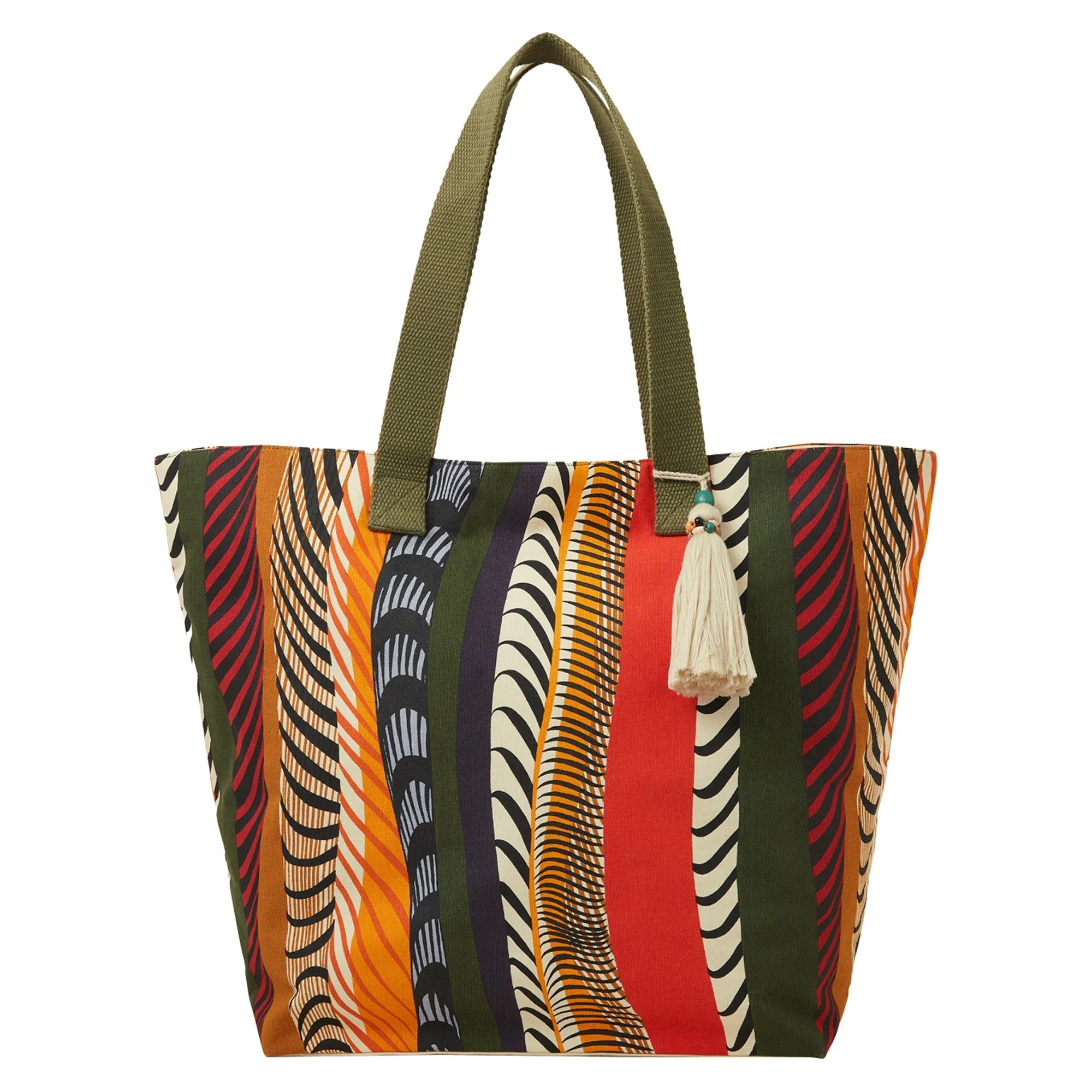 Accessorize London Women's Green Stripe Beach Tote Bag
