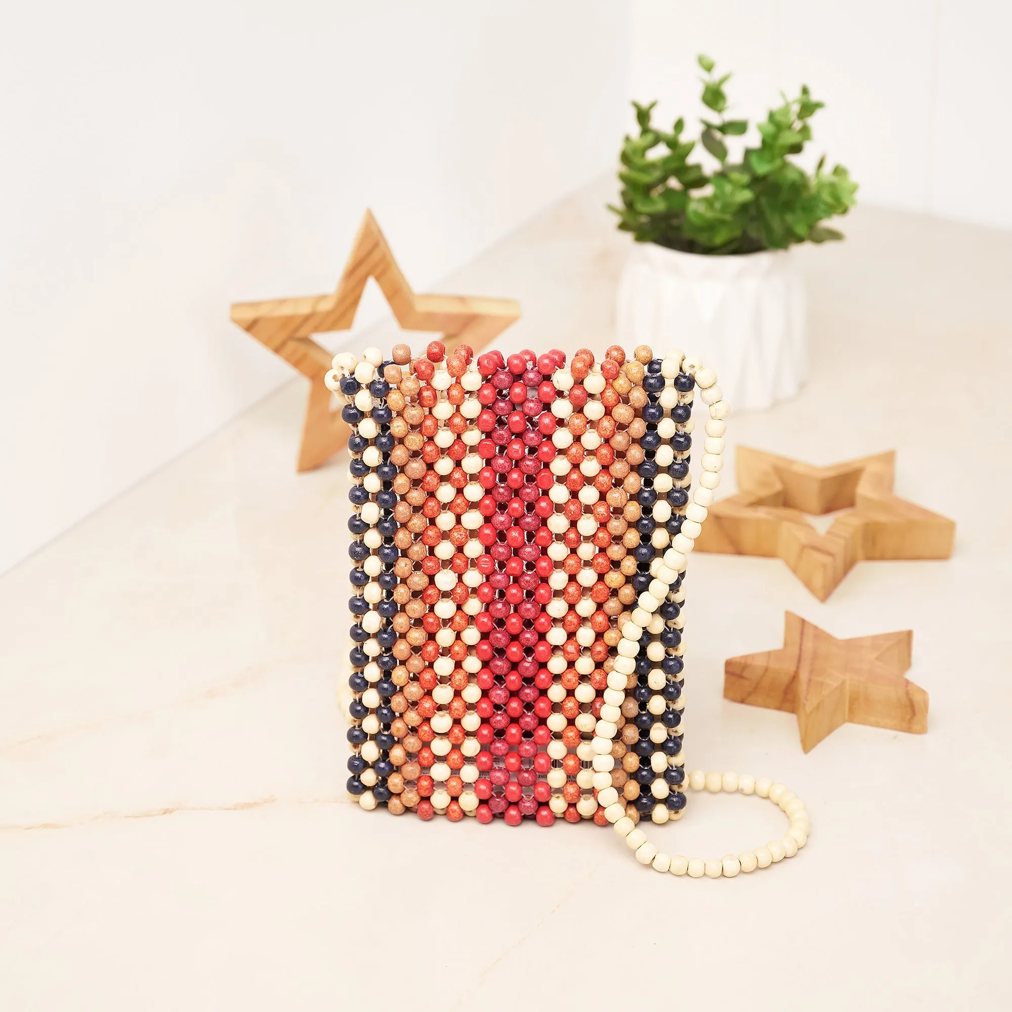 Accessorize London Women's Multi Wooden Beaded Phone Pouch