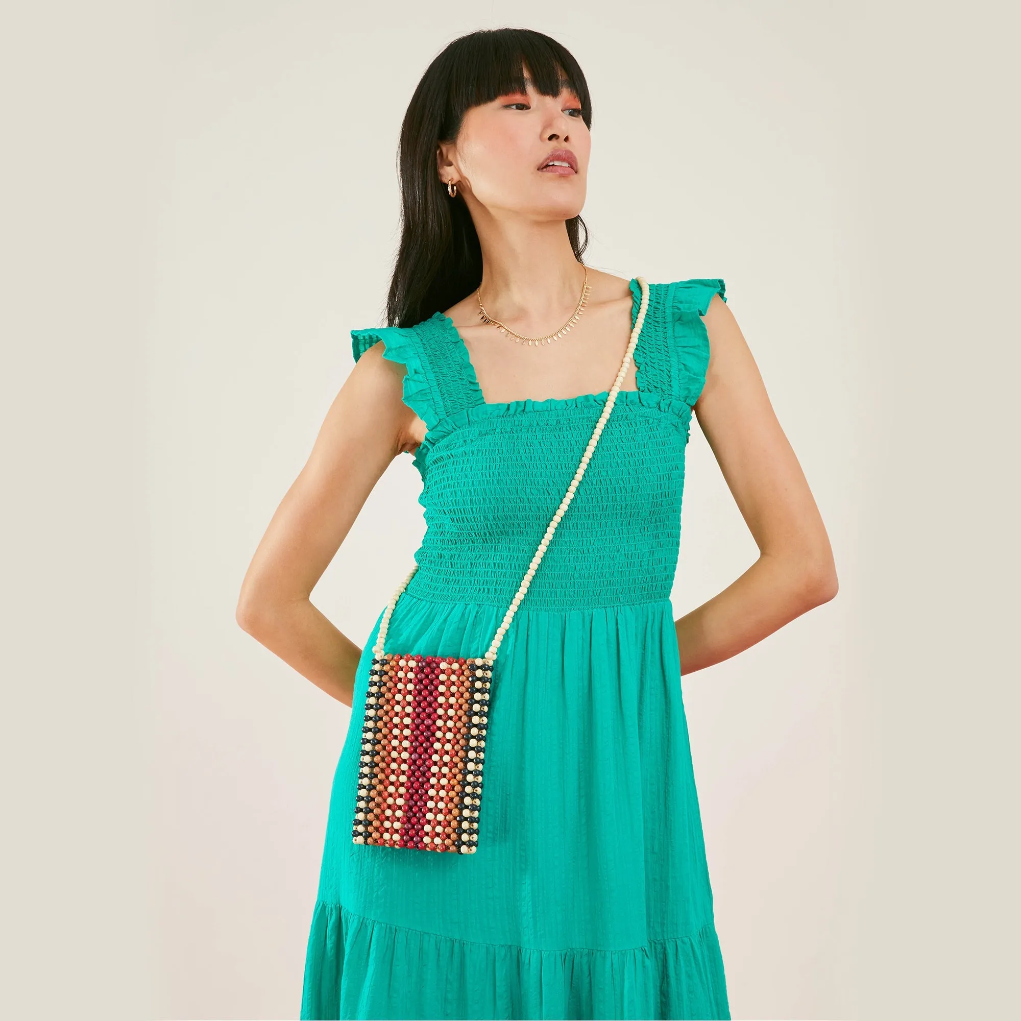 Accessorize London Women's Multi Wooden Beaded Phone Pouch