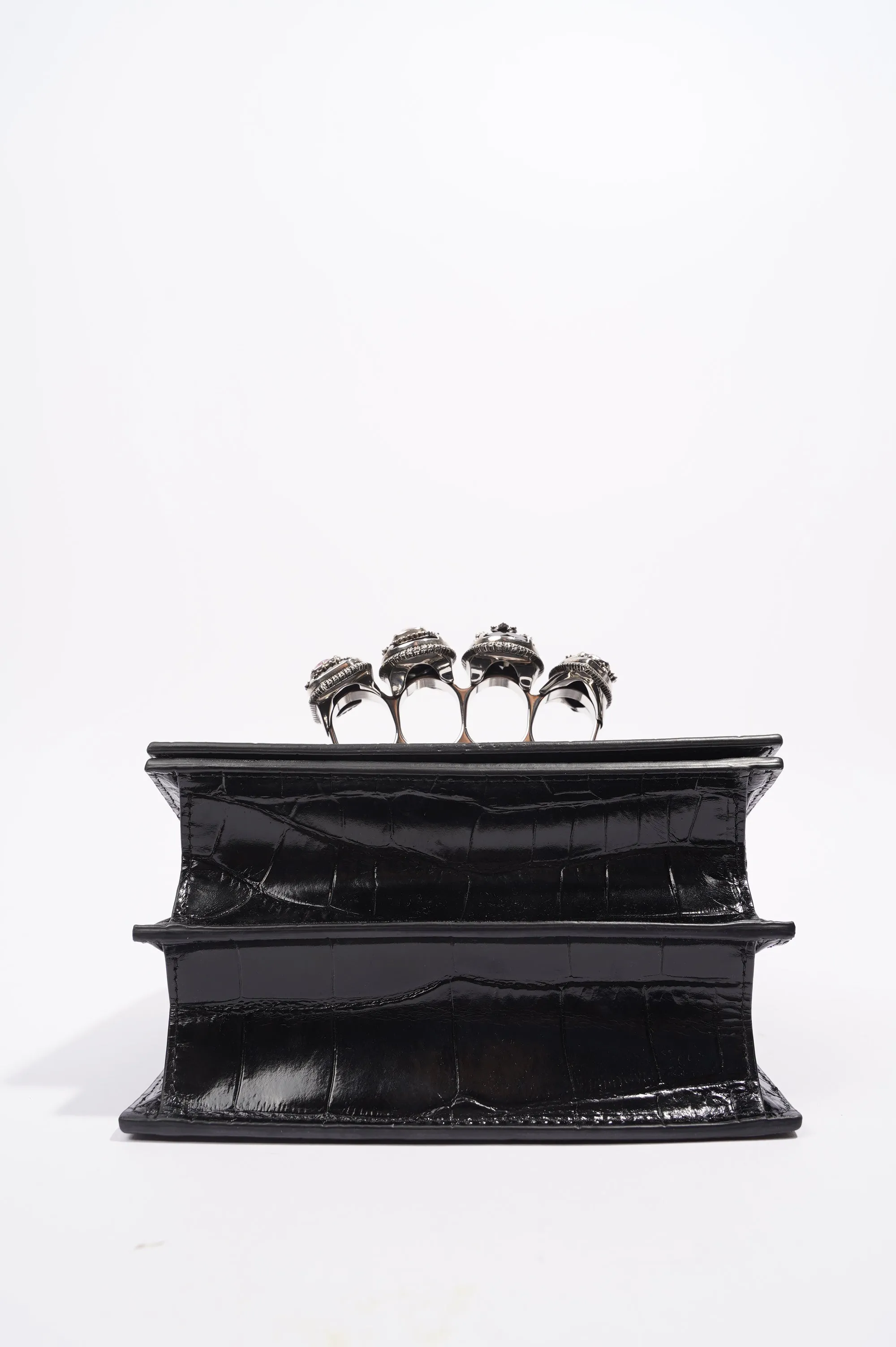 Alexander McQueen Womens Four Ring Shoulder Bag Black Leather Small