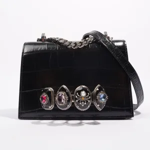 Alexander McQueen Womens Four Ring Shoulder Bag Black Leather Small