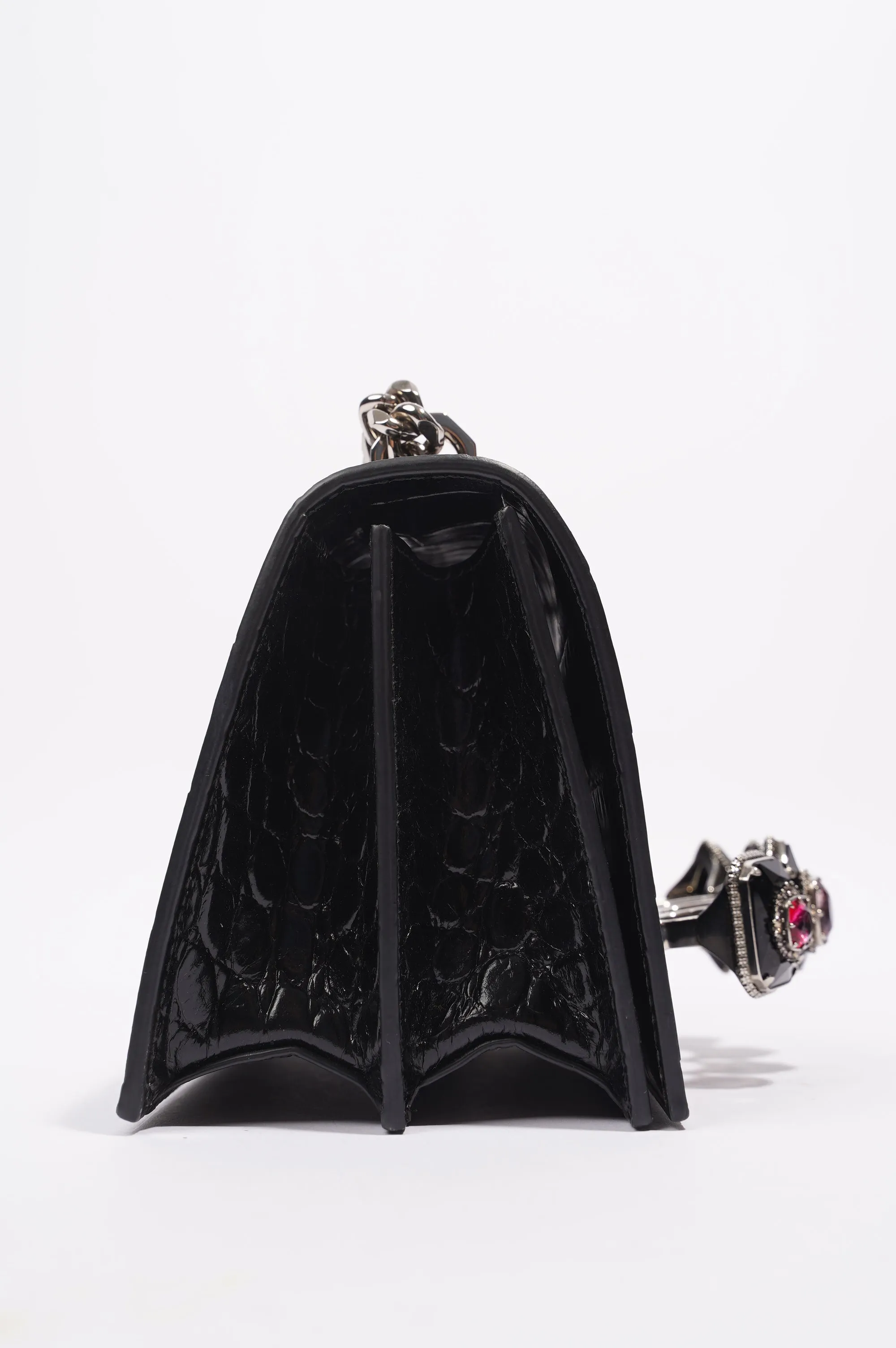Alexander McQueen Womens Four Ring Shoulder Bag Black Leather Small