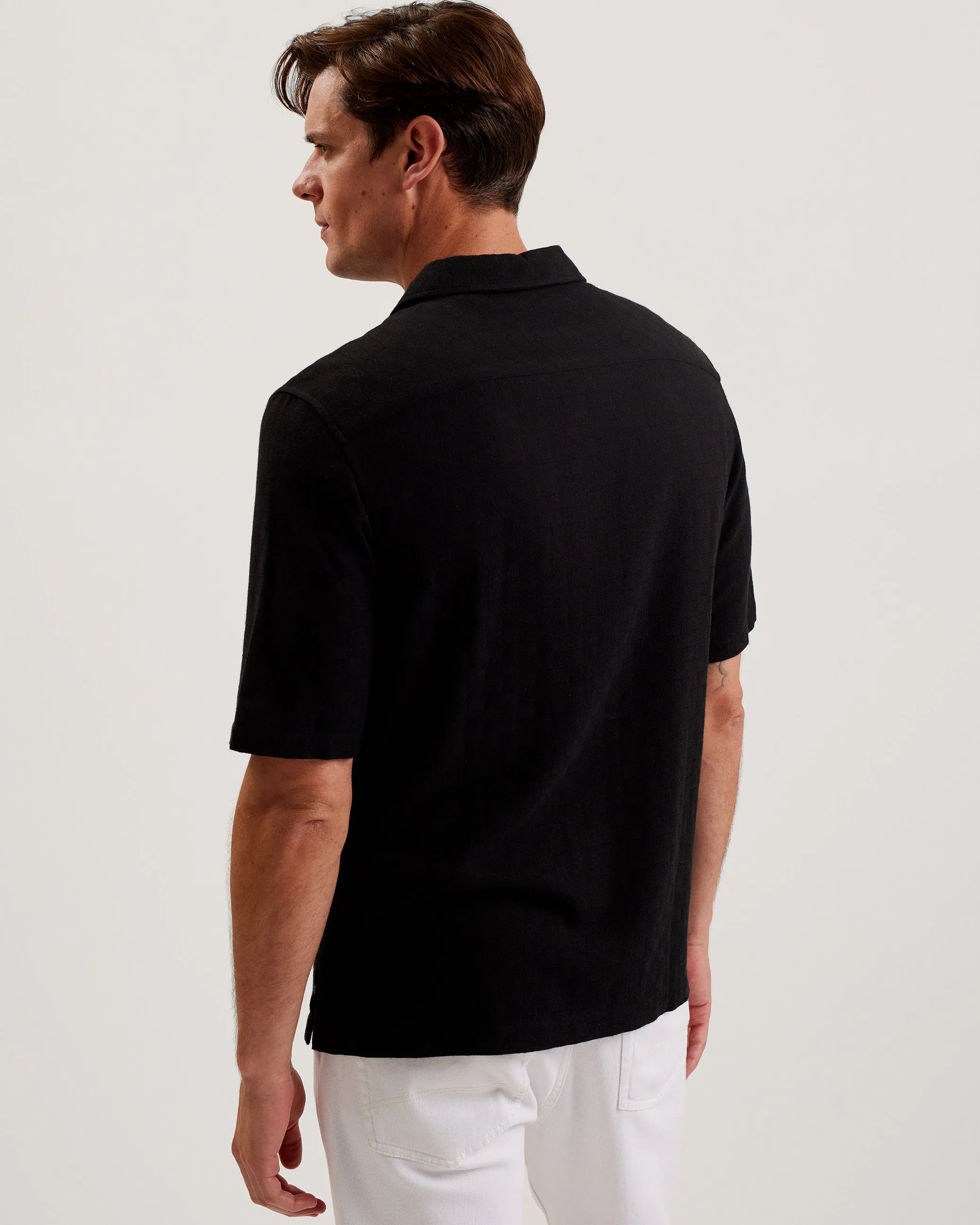 Beckfor Ss Oversized Textured Check Shirt Black