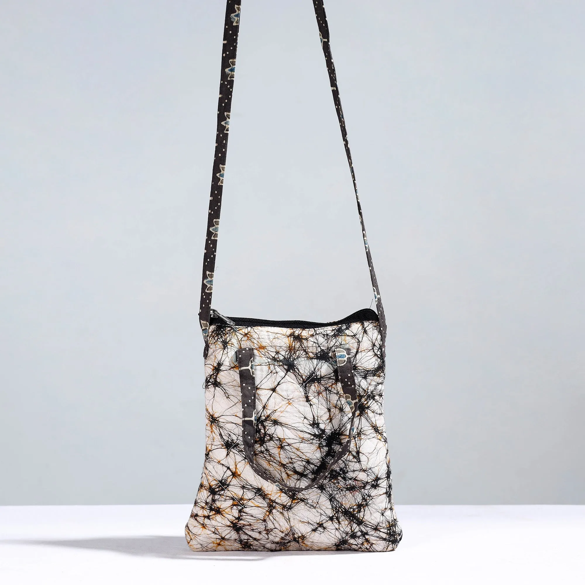 Beige - Handmade Quilted Cotton Sling Bag 06