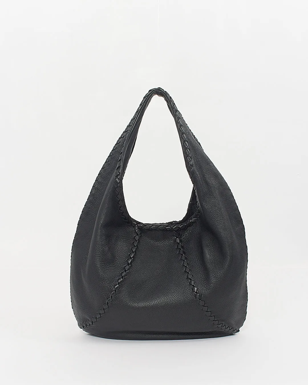Bottega Veneta Black Leather Hobo Shoulder  Bag