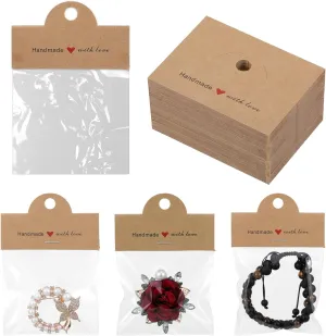 Bracelet Cards For Selling Jewelry 100 Pcs Brown Jewelry Package Bags With Kraft Hanging Cards For Small Business Clear Bracelet Packaging Supplies Key Chains Earrings Necklaces