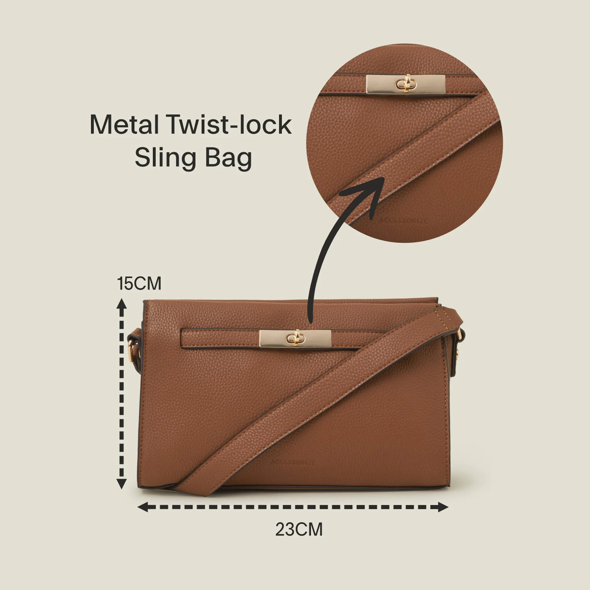 Brown Metal Twist-lock Sling Bag