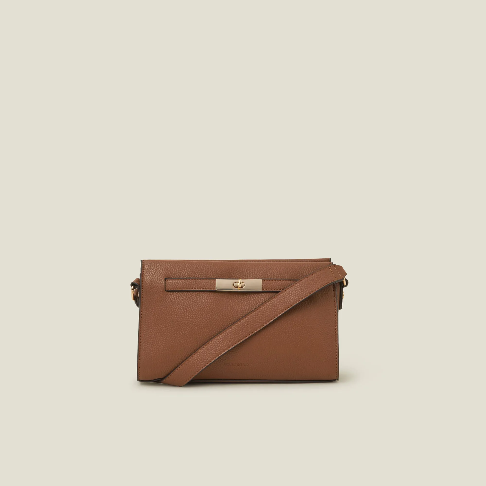 Brown Metal Twist-lock Sling Bag