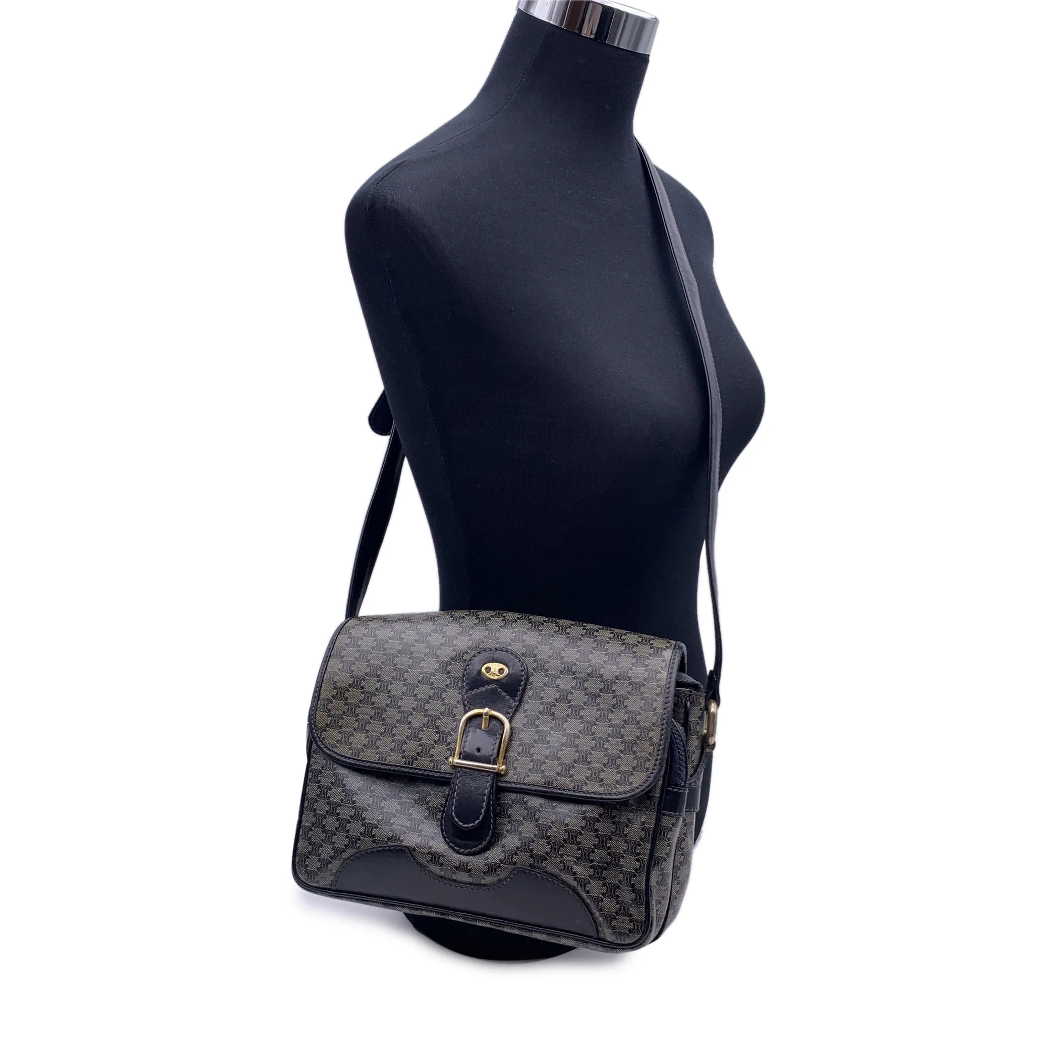 Celine Vintage Blue Macadam Vinyl Canvas Shoulder Bag
