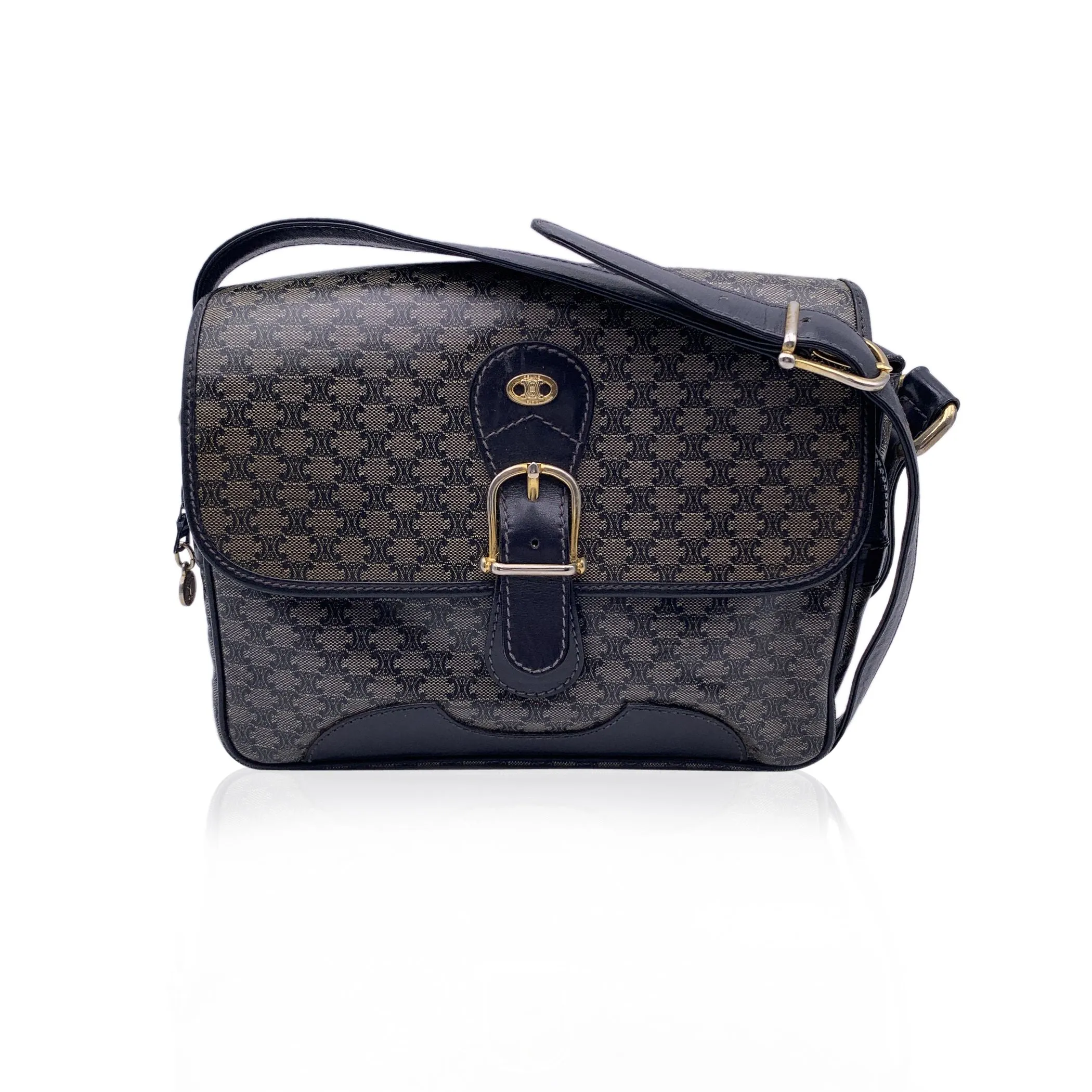 Celine Vintage Blue Macadam Vinyl Canvas Shoulder Bag