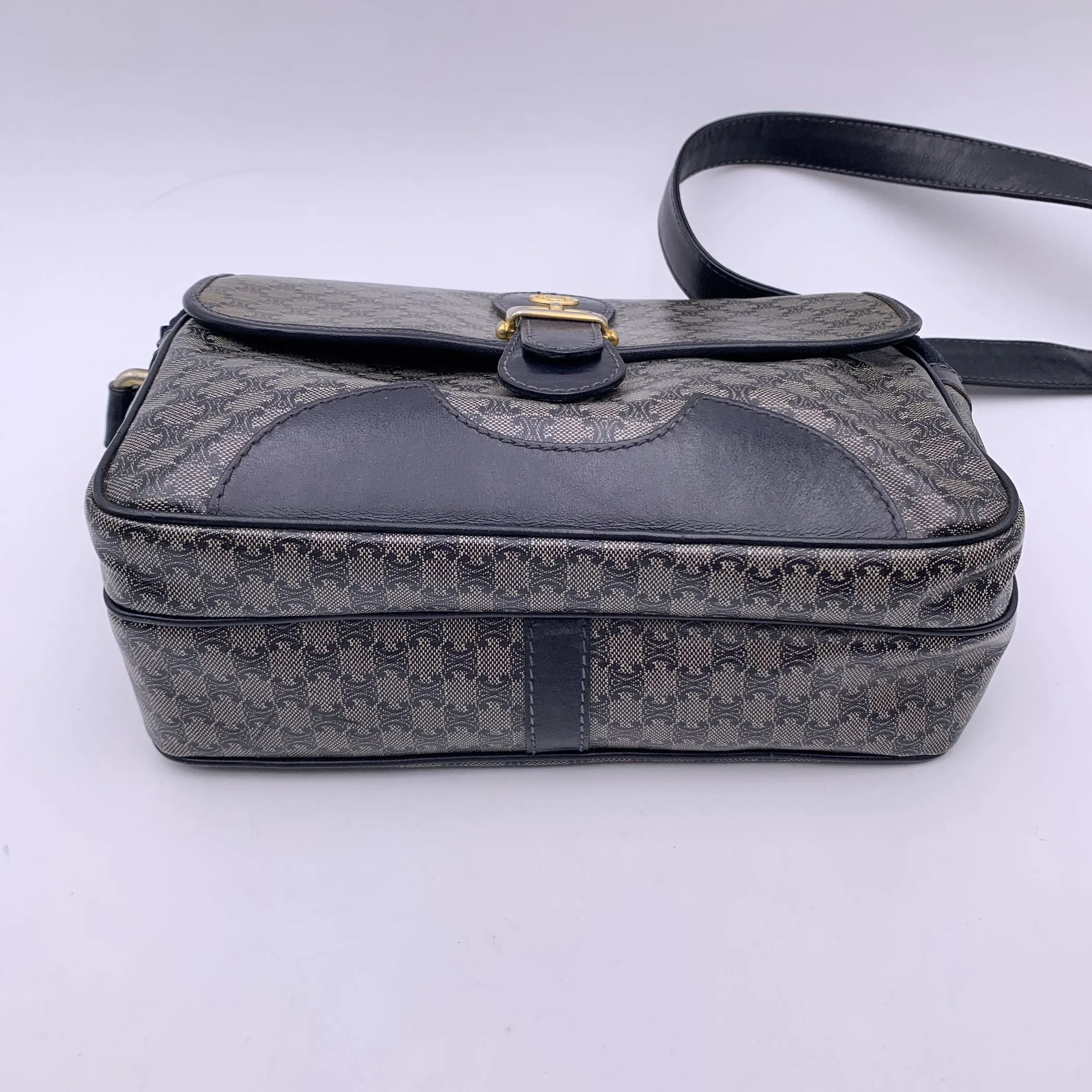 Celine Vintage Blue Macadam Vinyl Canvas Shoulder Bag