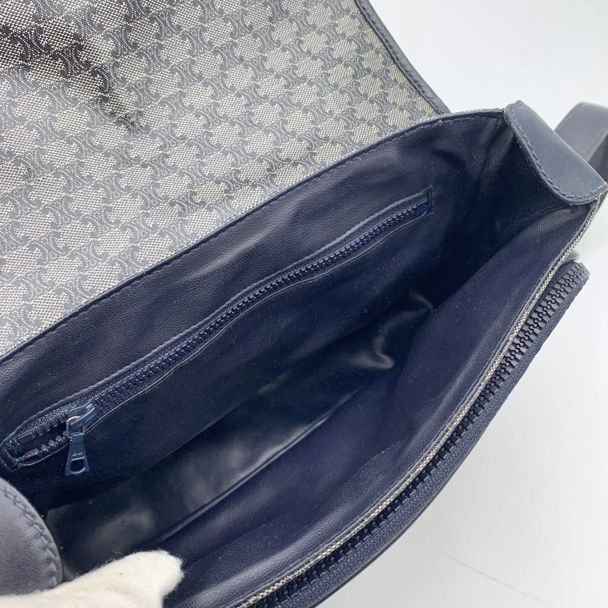 Celine Vintage Blue Macadam Vinyl Canvas Shoulder Bag