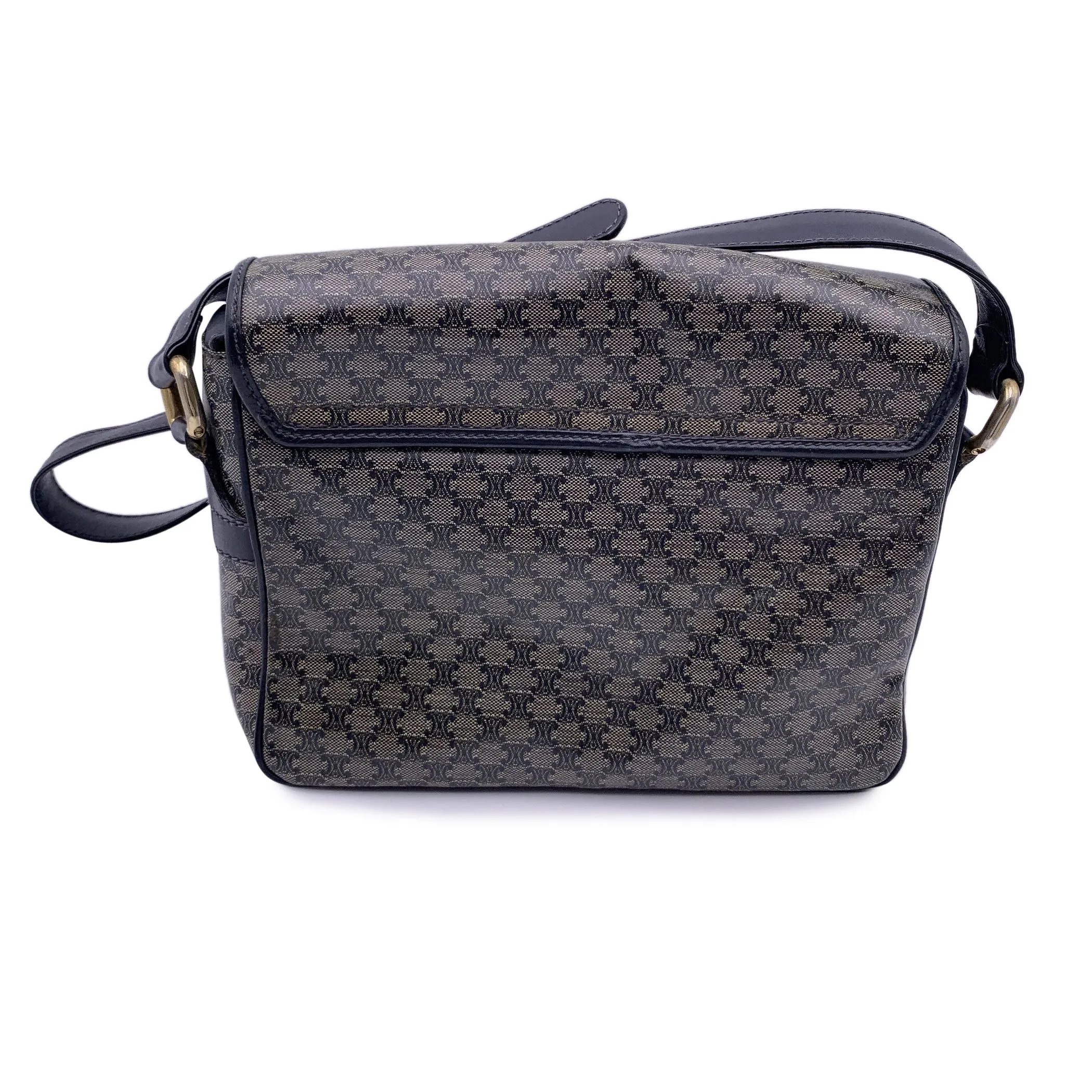 Celine Vintage Blue Macadam Vinyl Canvas Shoulder Bag