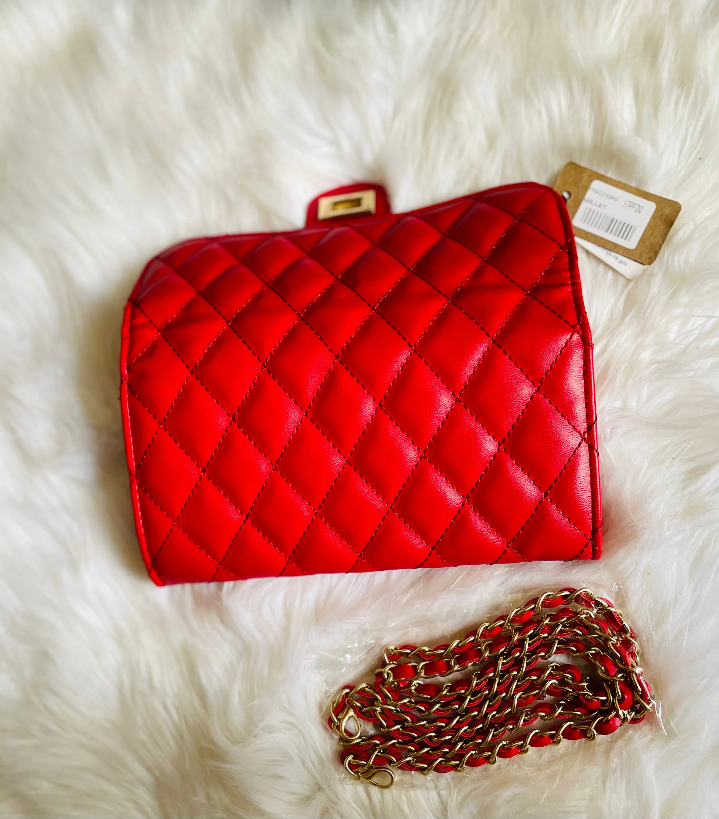 CoCo Inspo Quilted Faux Leather Wallet Purse (Camel, Red & Black)