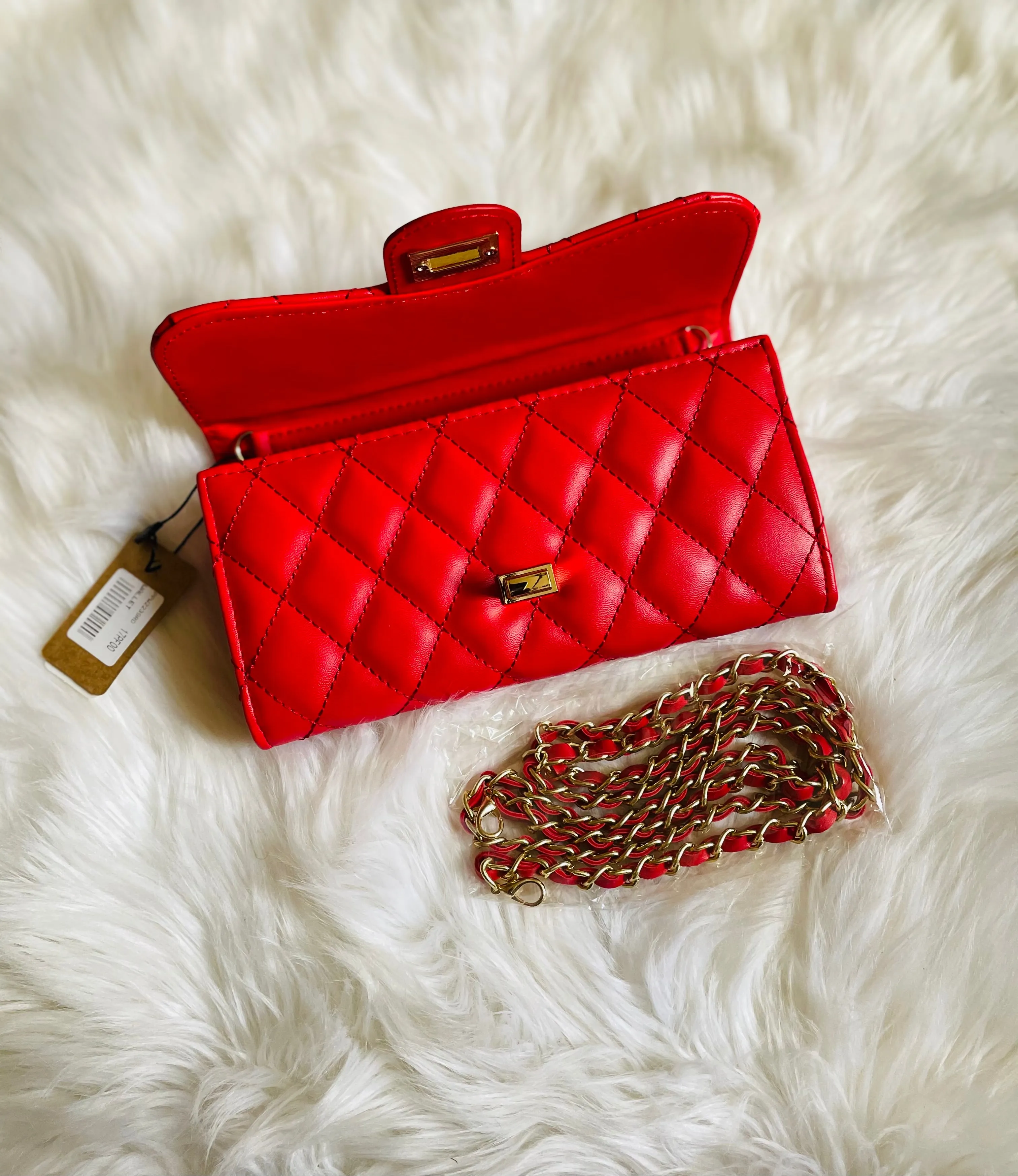 CoCo Inspo Quilted Faux Leather Wallet Purse (Camel, Red & Black)