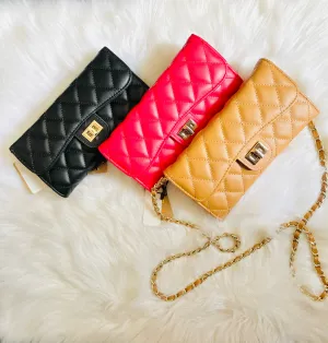 CoCo Inspo Quilted Faux Leather Wallet Purse (Camel, Red & Black)