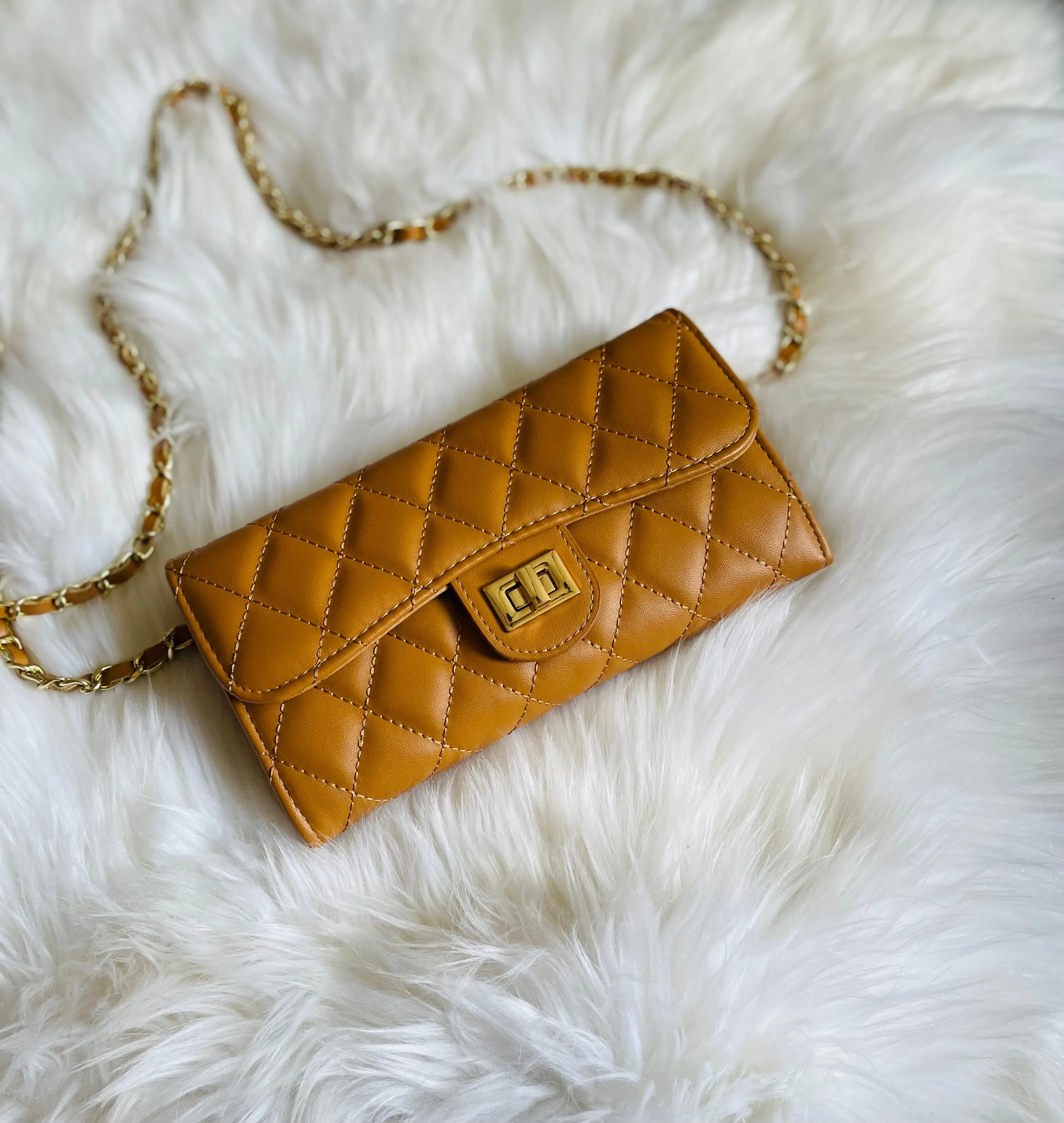 CoCo Inspo Quilted Faux Leather Wallet Purse (Camel, Red & Black)