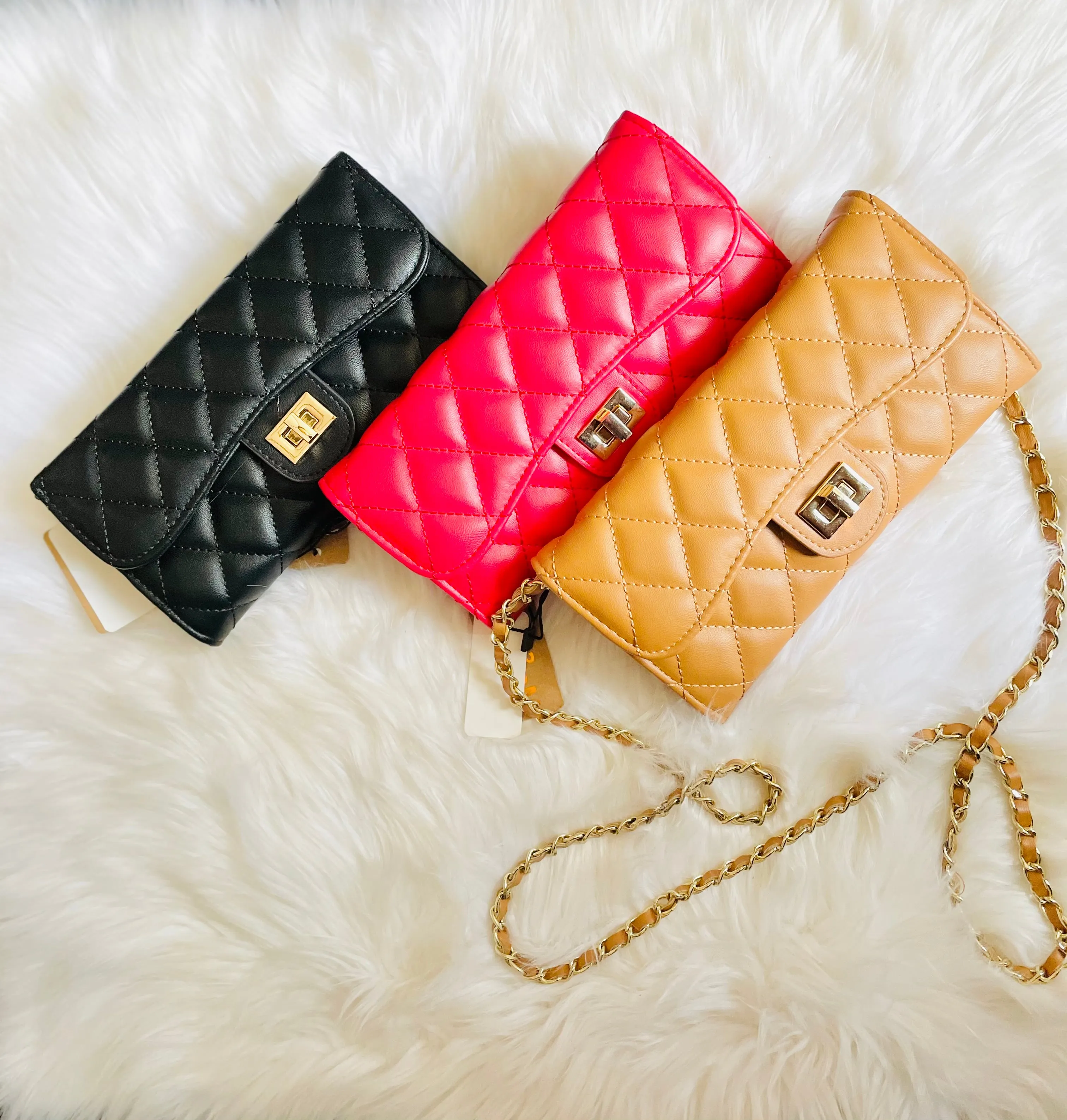 CoCo Inspo Quilted Faux Leather Wallet Purse (Camel, Red & Black)