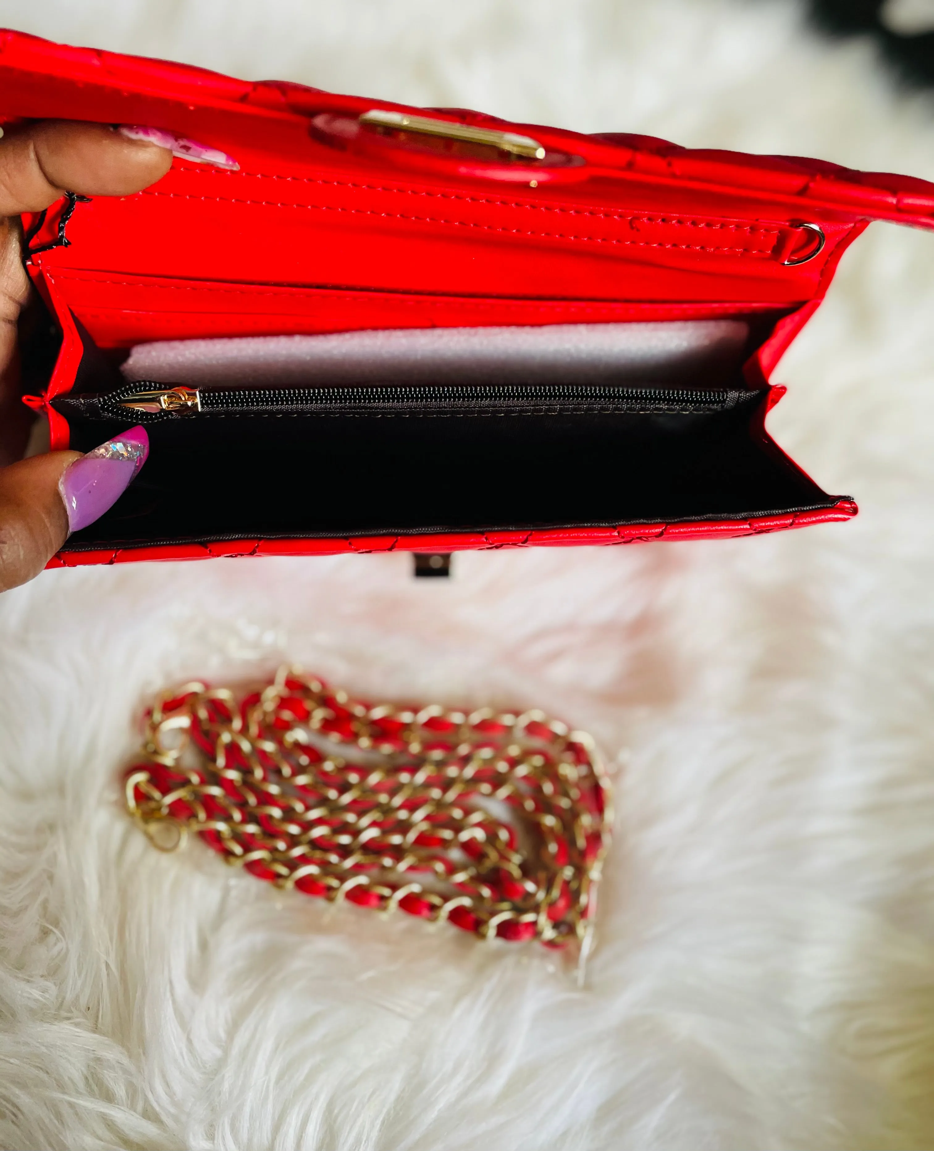 CoCo Inspo Quilted Faux Leather Wallet Purse (Camel, Red & Black)