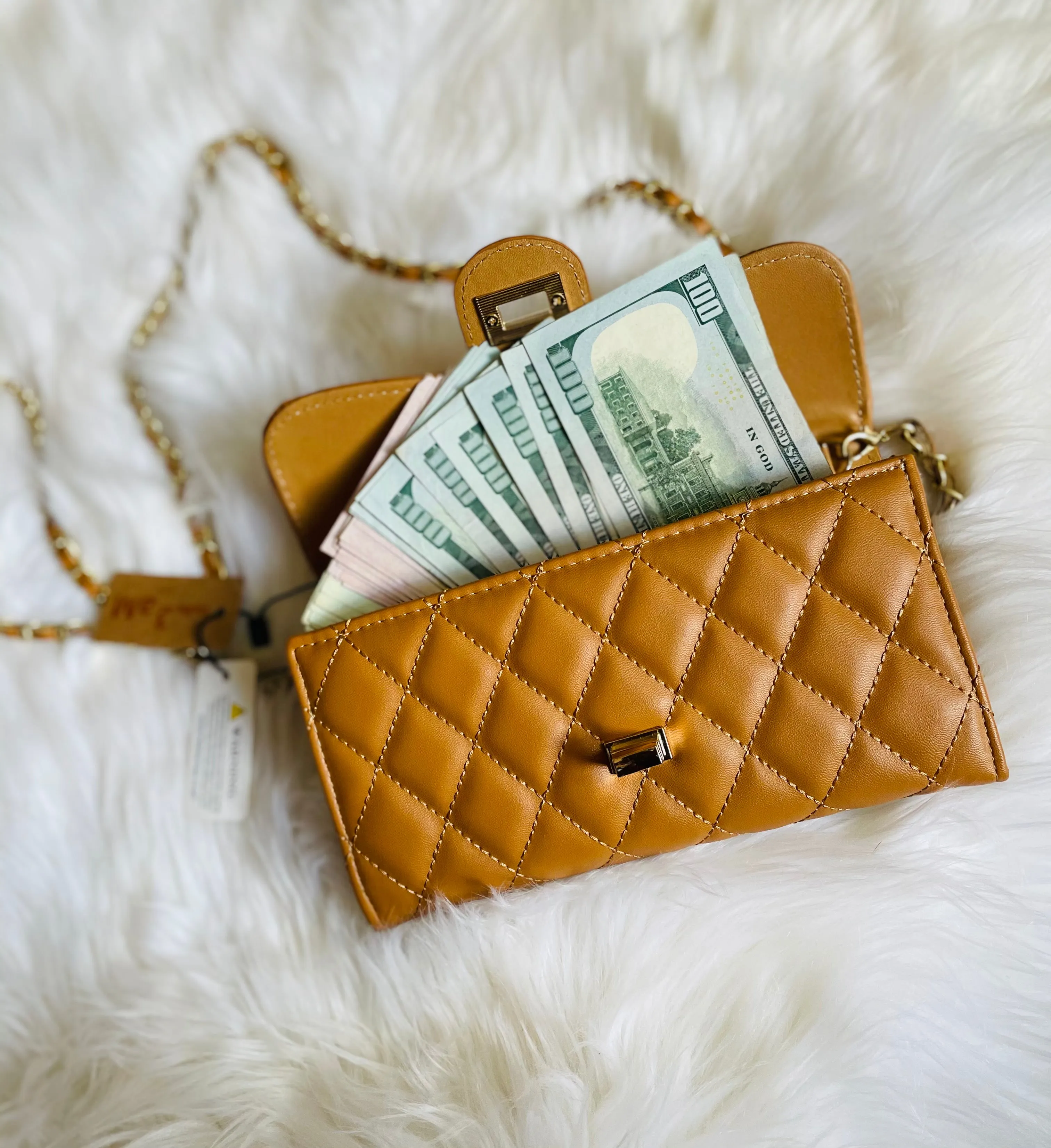 CoCo Inspo Quilted Faux Leather Wallet Purse (Camel, Red & Black)