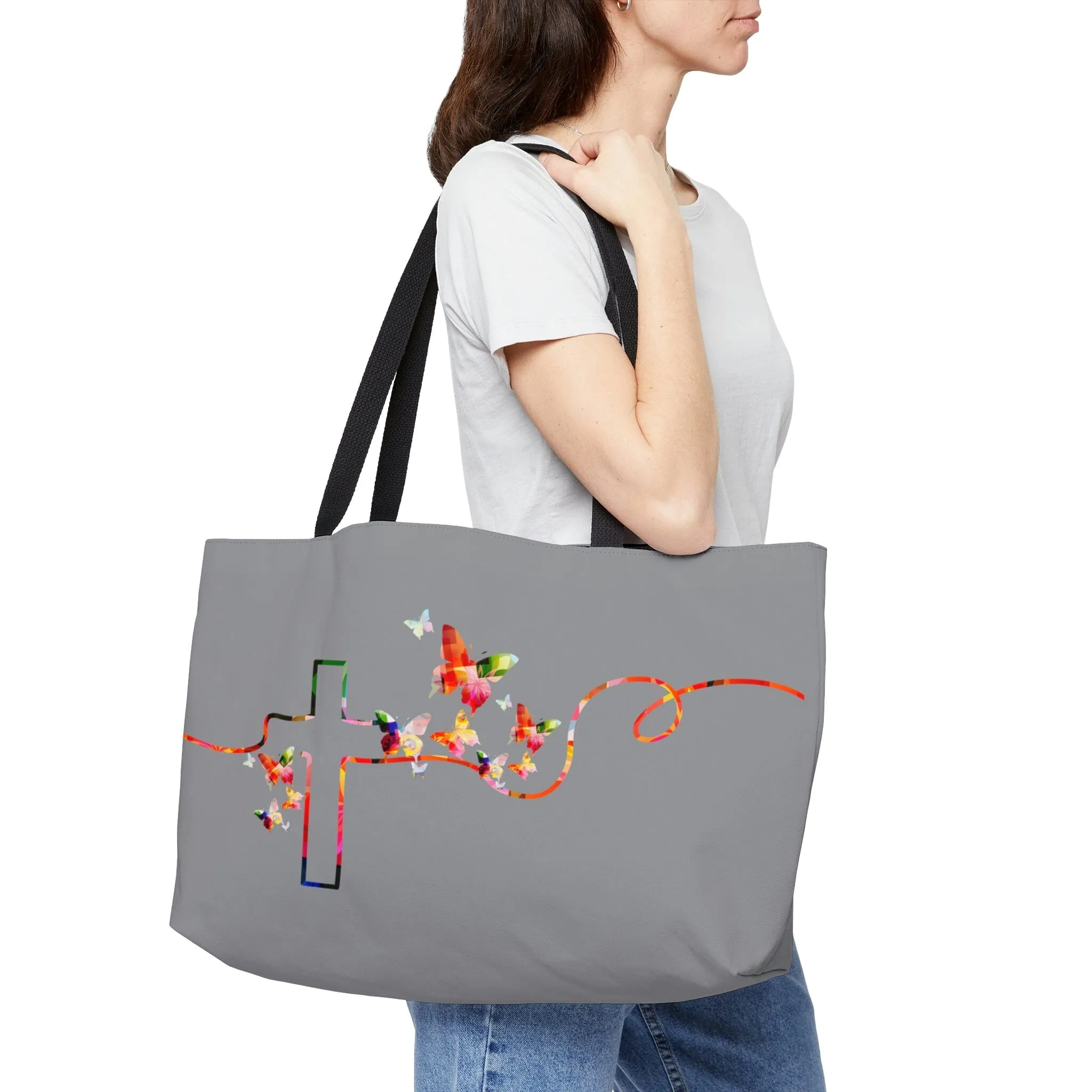 Cross and Butterflies Weekender Tote Bag