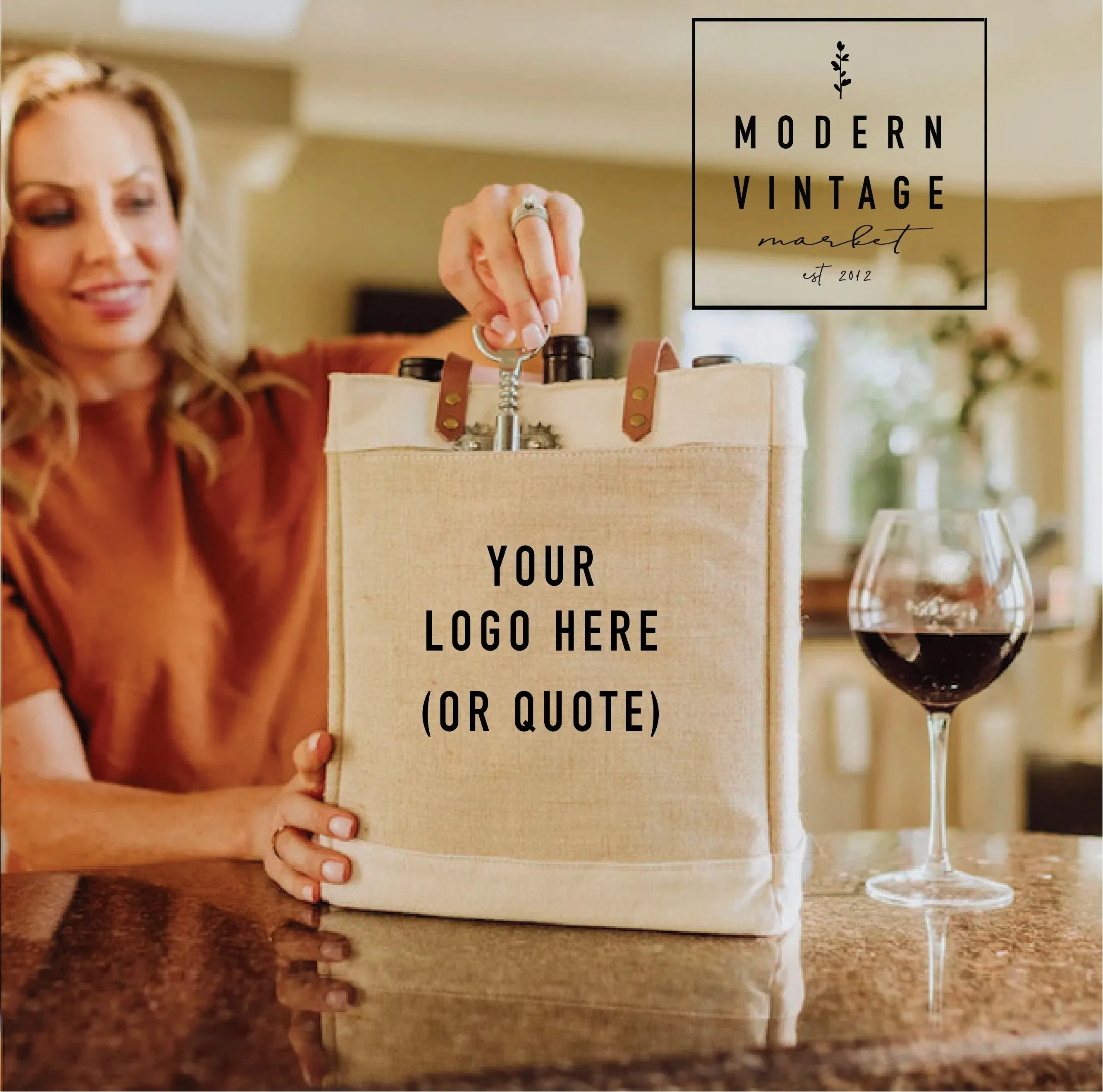 Custom Logo -3 Bottle Wine Tote Bag