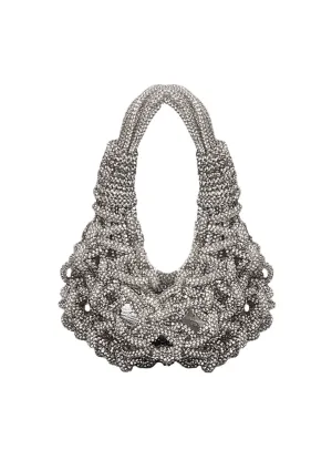 Diamond Crystal-Studded Micro Woven Handbag