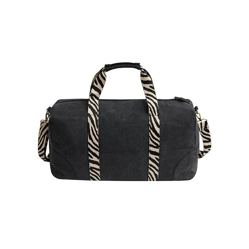 Escape Classic Canvas Weekender Bag With Zebra Print Straps  Black