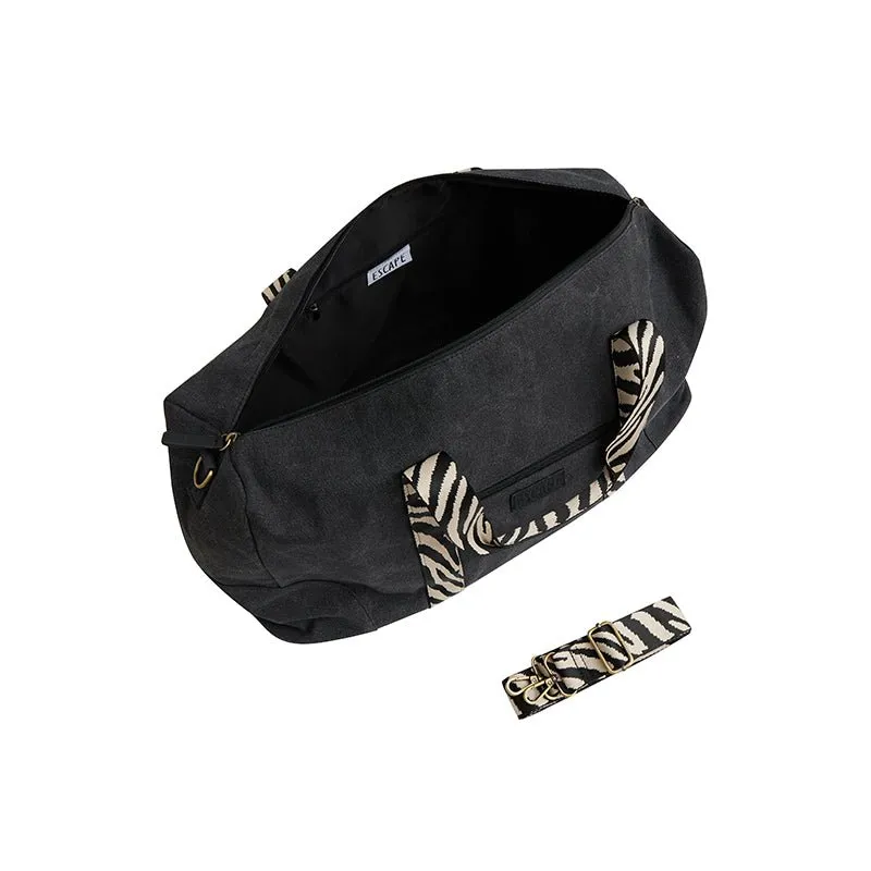 Escape Classic Canvas Weekender Bag With Zebra Print Straps  Black