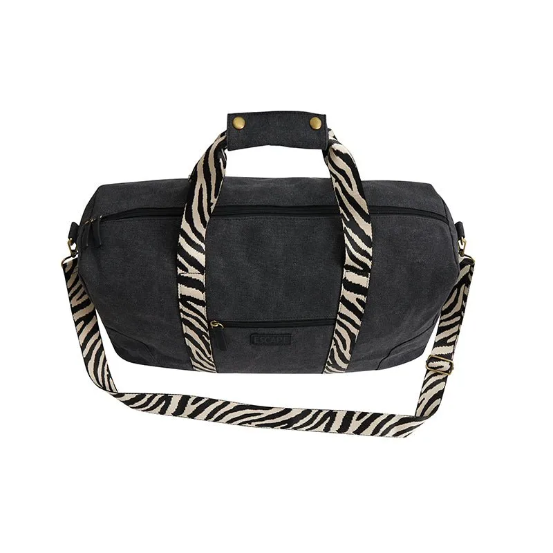 Escape Classic Canvas Weekender Bag With Zebra Print Straps  Black