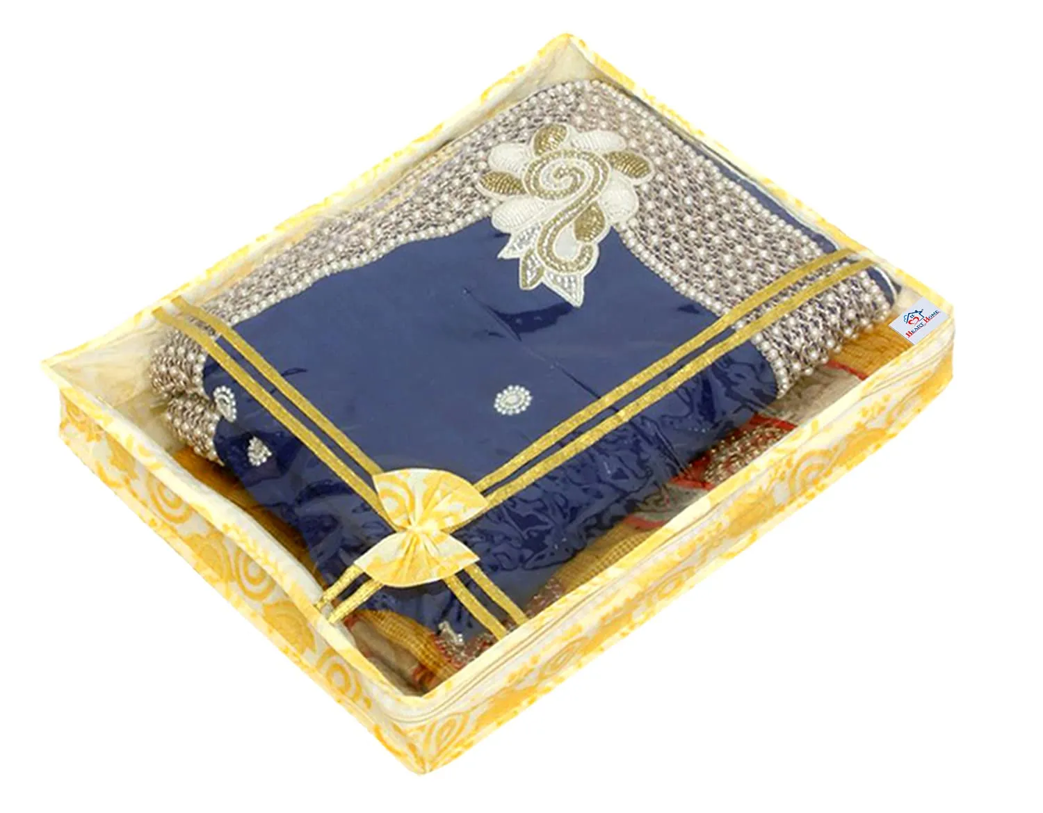 Heart Home Carry Design 3" inch Tranasparent Non Woven Single Saree Cover- Pack of 4 (Gold)-HS_38_HEARTH21584