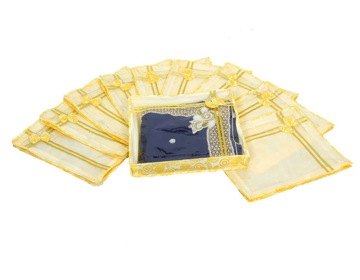 Heart Home Carry Design 3" inch Tranasparent Non Woven Single Saree Cover- Pack of 4 (Gold)-HS_38_HEARTH21584