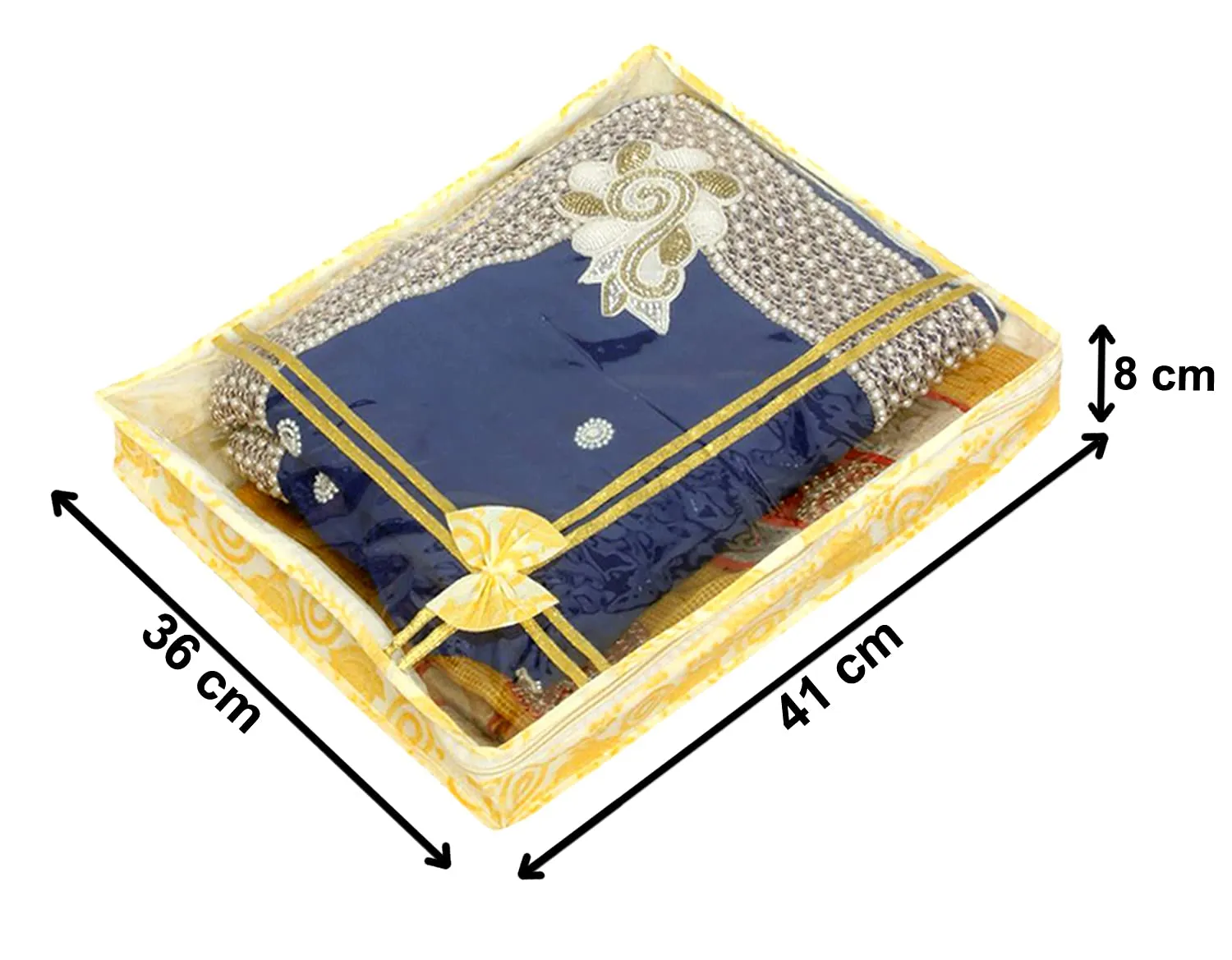Heart Home Carry Design 3" inch Tranasparent Non Woven Single Saree Cover- Pack of 4 (Gold)-HS_38_HEARTH21584