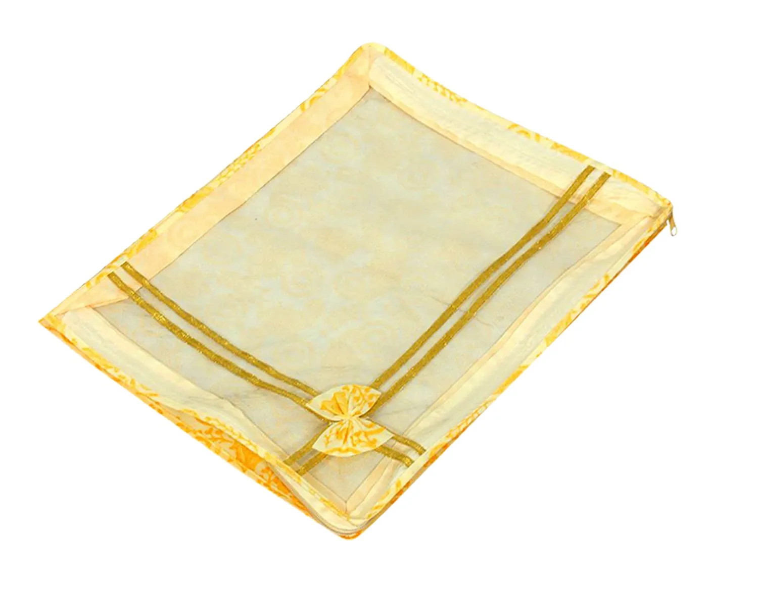 Heart Home Carry Design 3" inch Tranasparent Non Woven Single Saree Cover- Pack of 4 (Gold)-HS_38_HEARTH21584