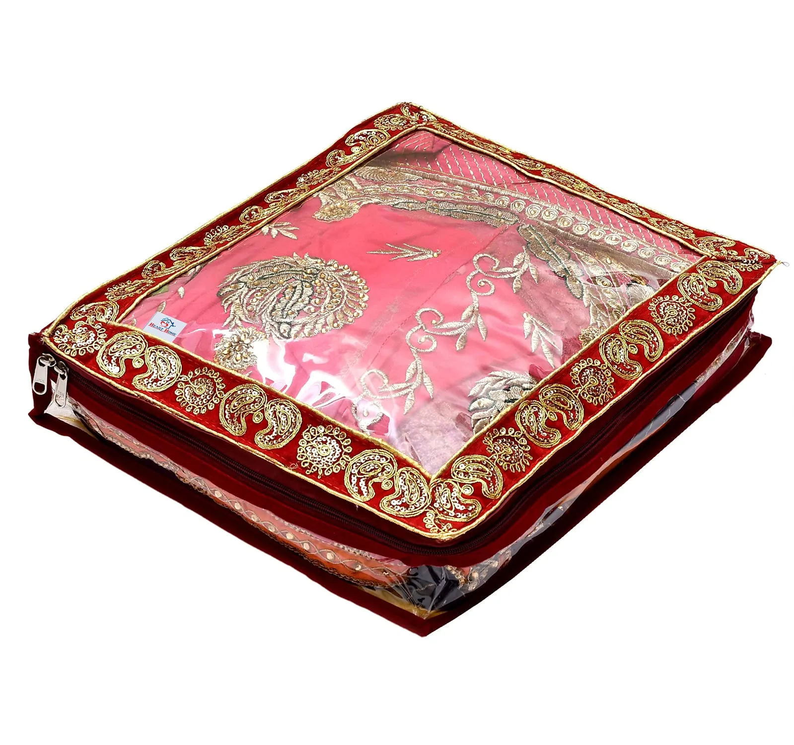 Heart Home Carry Design 3" inch Tranasparent PVC Saree Cover - Pack of 6 (Maroon)-HS_38_HEARTH21564