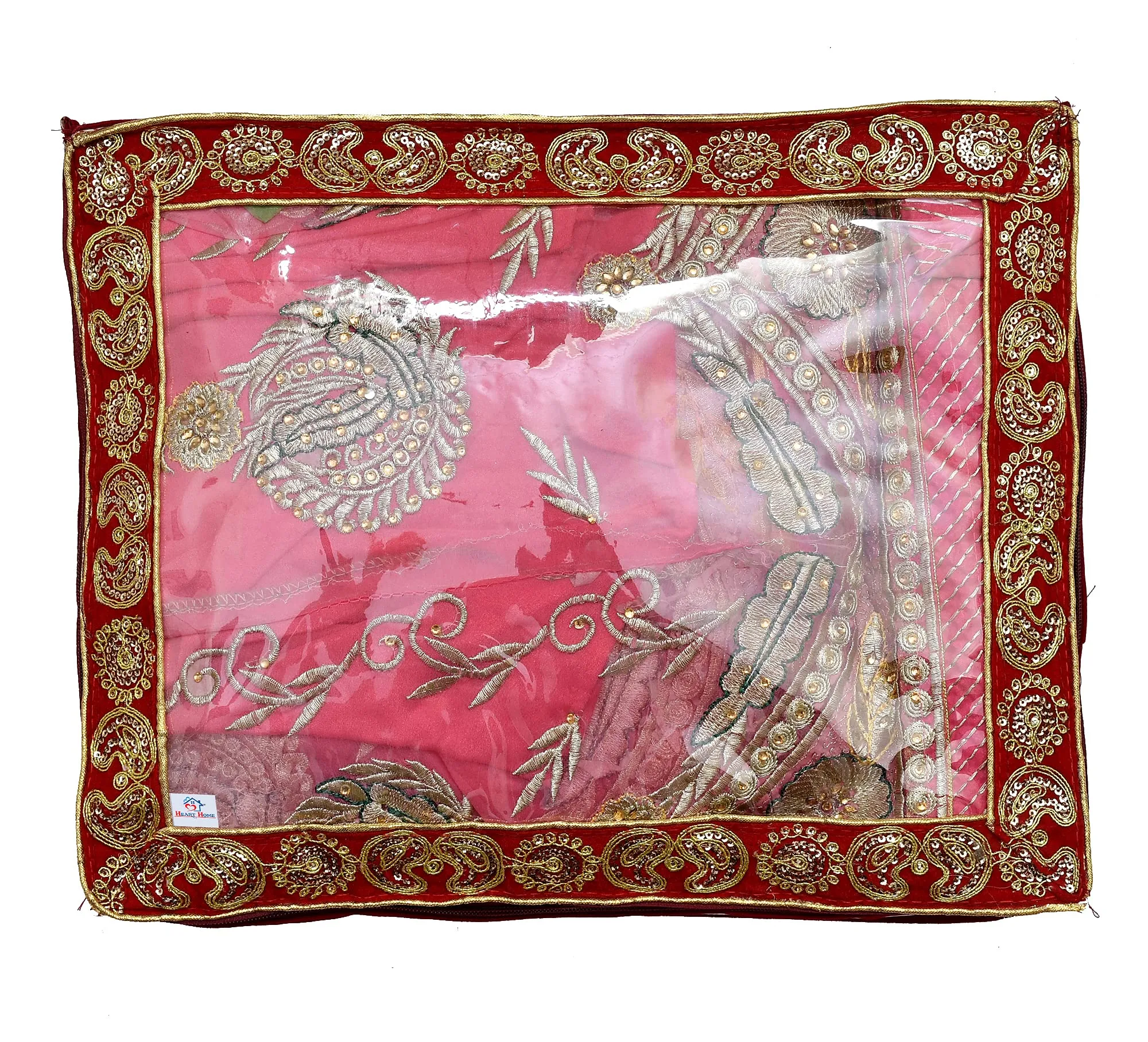 Heart Home Carry Design 3" inch Tranasparent PVC Saree Cover - Pack of 6 (Maroon)-HS_38_HEARTH21564