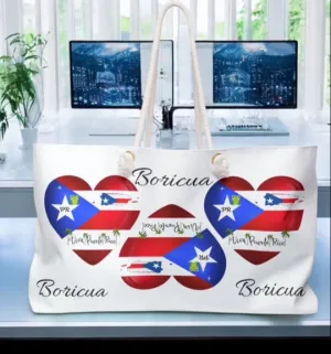 I Love Puerto Rico Heart Flag & Map 2 - Boricua -  Oversized Weekender Bag/Tote - Dual sided print - Bolsa de viaje