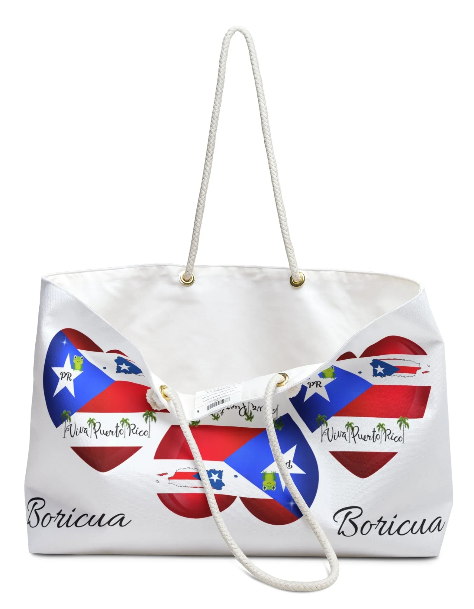 I Love Puerto Rico Heart Flag & Map 2 - Boricua -  Oversized Weekender Bag/Tote - Dual sided print - Bolsa de viaje