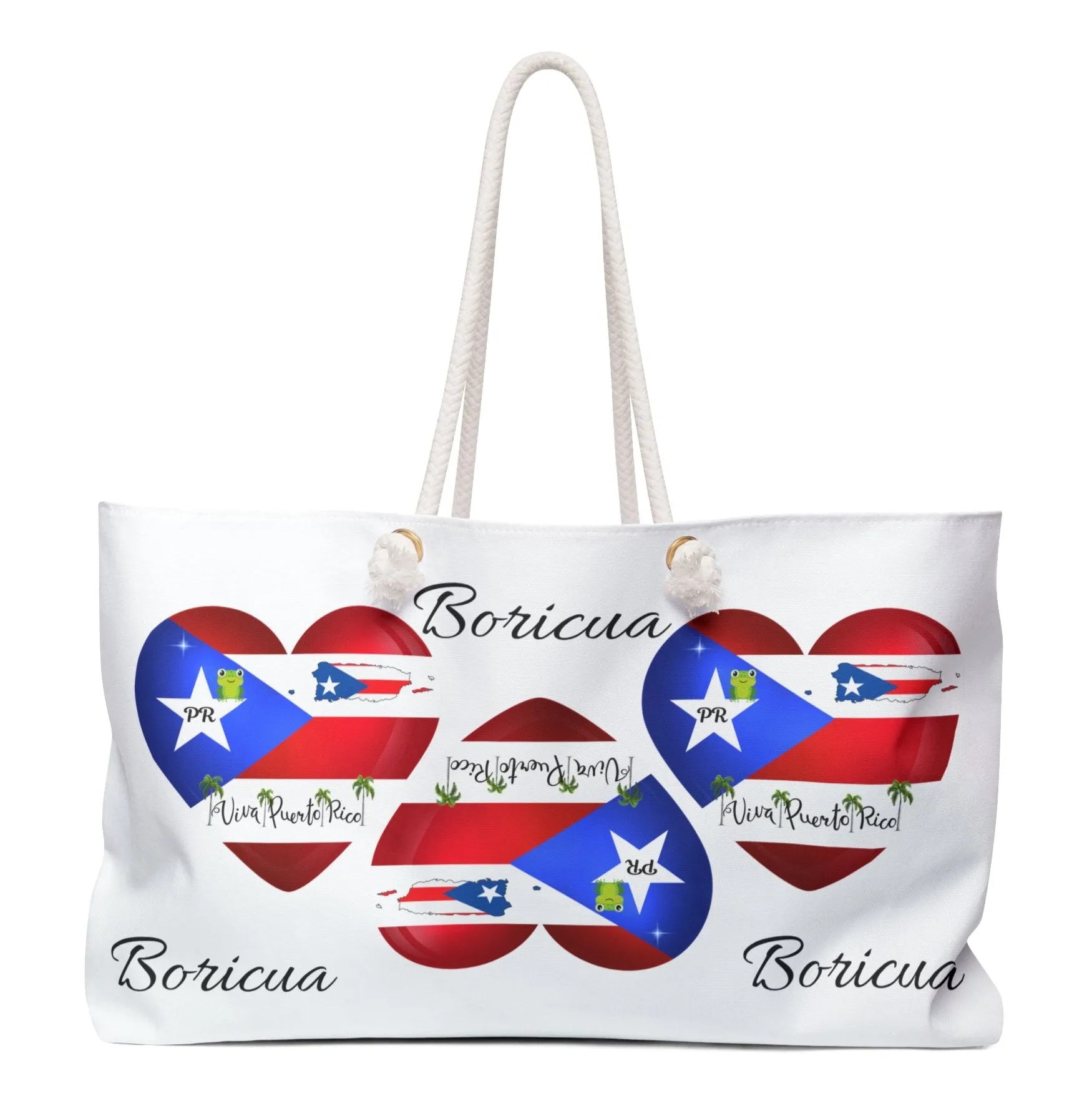 I Love Puerto Rico Heart Flag & Map 2 - Boricua -  Oversized Weekender Bag/Tote - Dual sided print - Bolsa de viaje