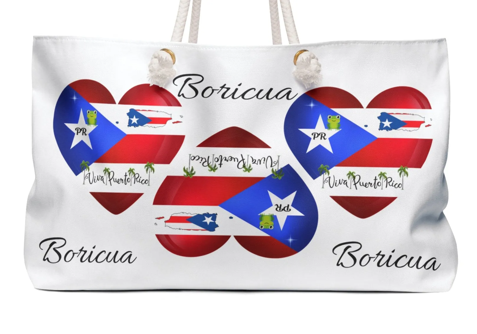 I Love Puerto Rico Heart Flag & Map 2 - Boricua -  Oversized Weekender Bag/Tote - Dual sided print - Bolsa de viaje