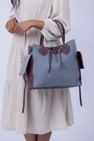 Let & Her Medium Canvas Leather Bag in Light Blue