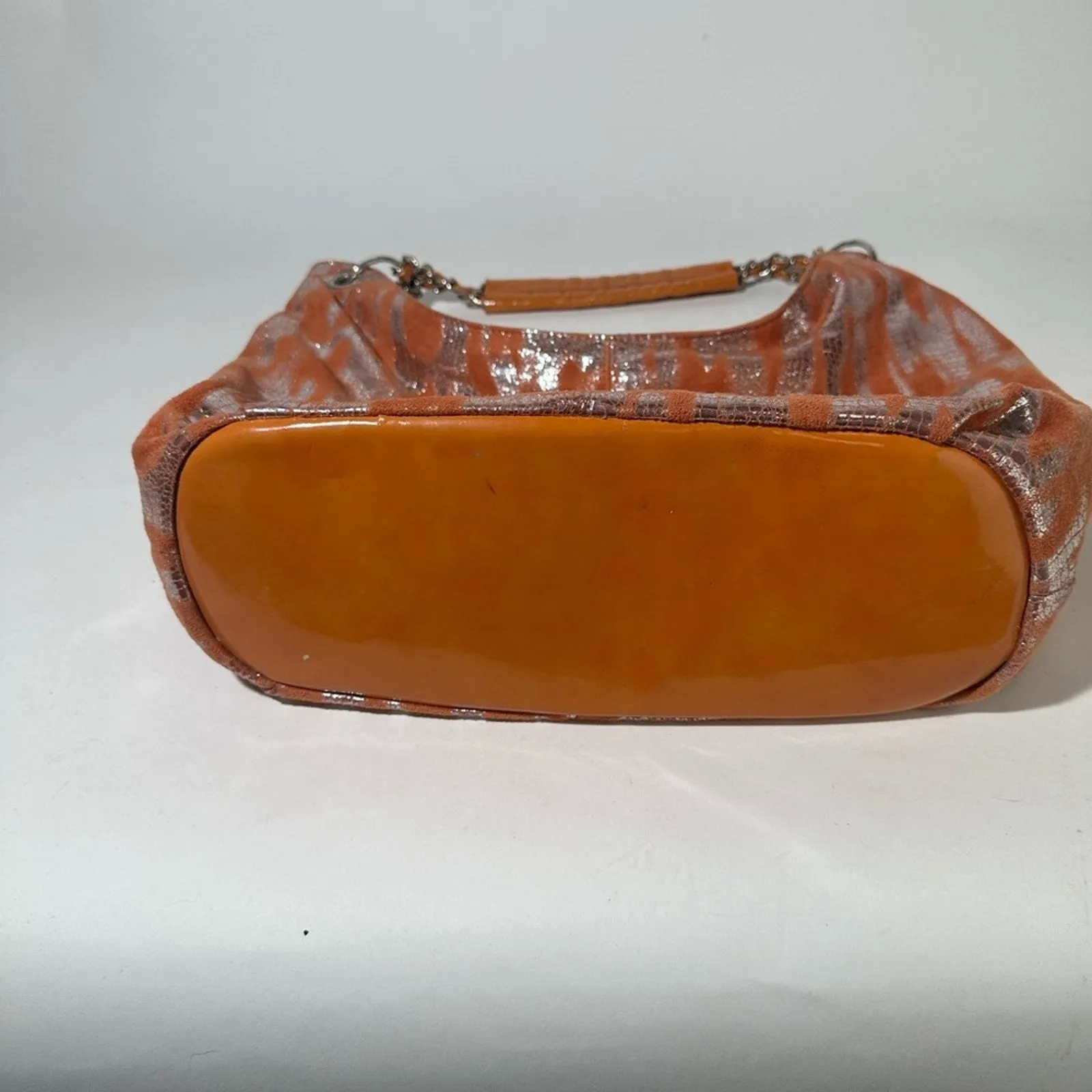 Orange and Silver Tiger Print Hobo Bag with Glossy Finish