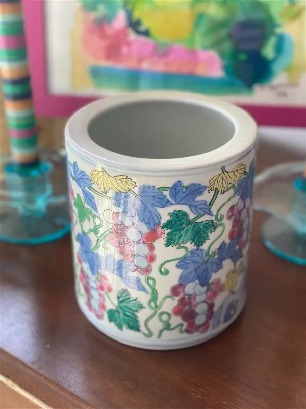 Pink, Green, Lavender Grape Leaf Utensil Holder/Cylinder Vase