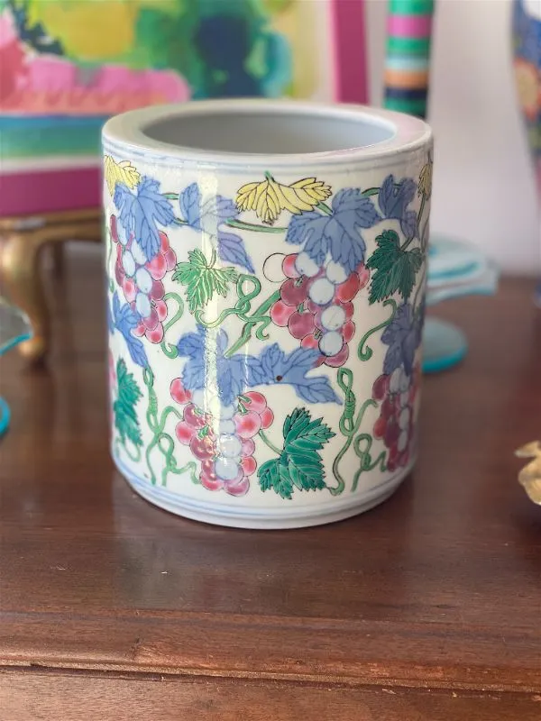 Pink, Green, Lavender Grape Leaf Utensil Holder/Cylinder Vase