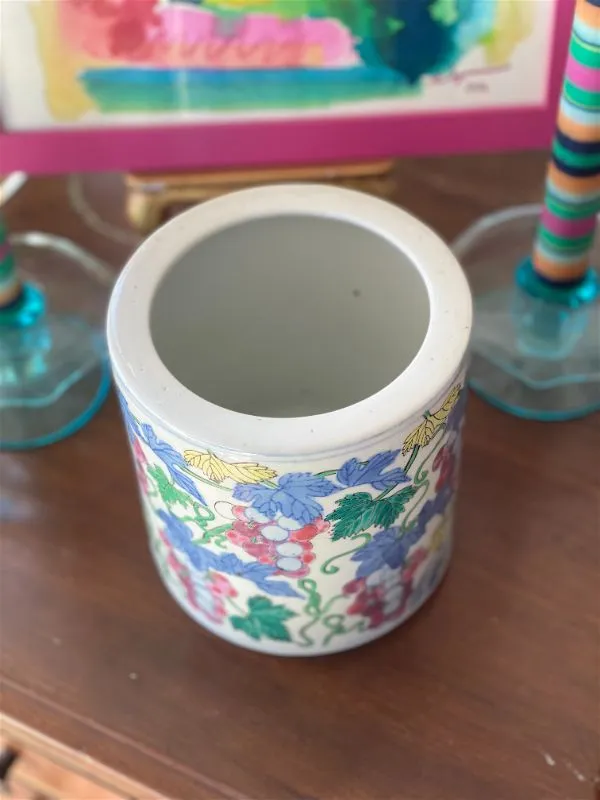 Pink, Green, Lavender Grape Leaf Utensil Holder/Cylinder Vase