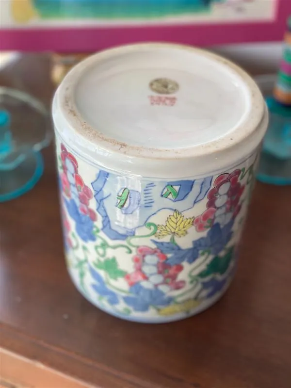 Pink, Green, Lavender Grape Leaf Utensil Holder/Cylinder Vase