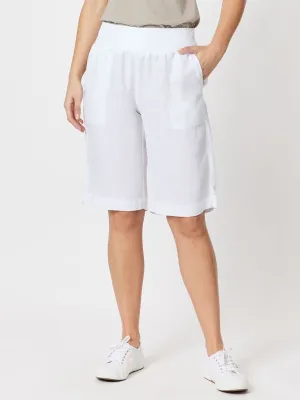 Ribbed Waist Linen Short - White