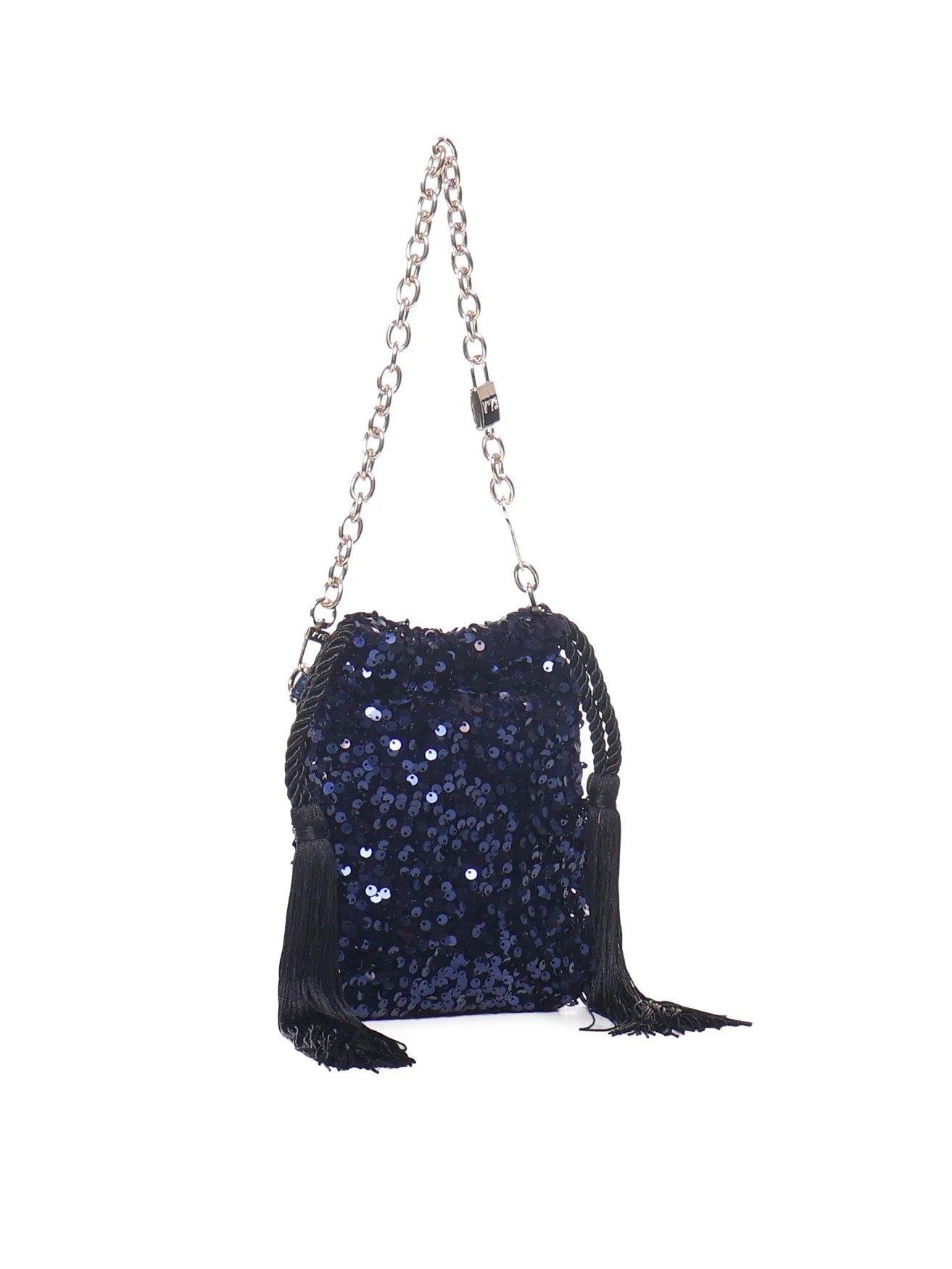 Soft Drawstring Clutch Bag in Black and Blue