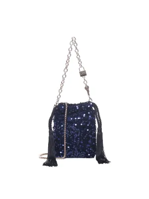 Soft Drawstring Clutch Bag in Black and Blue